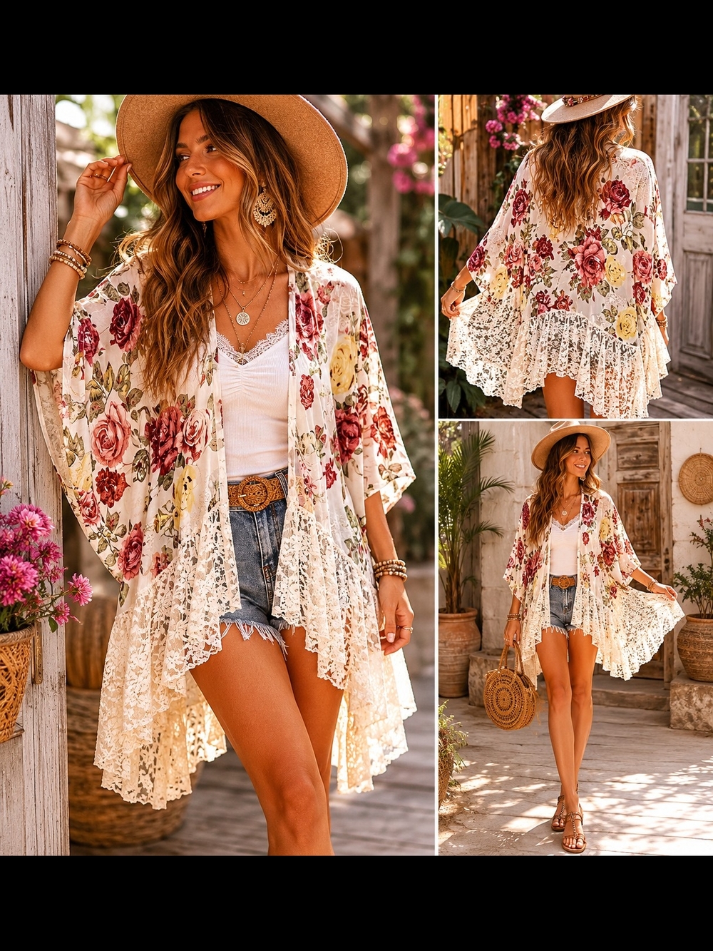 Ethos Los Angeles Floral Lace Kimono 🌸 ✨ Excellent Condition
